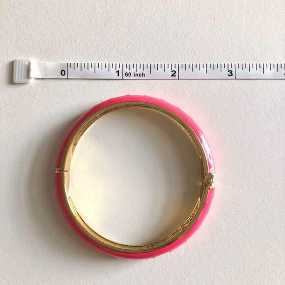"Preema" Hinge Bangle Bracelet Coral Pink Gold Enamel - Picture 7 of 7